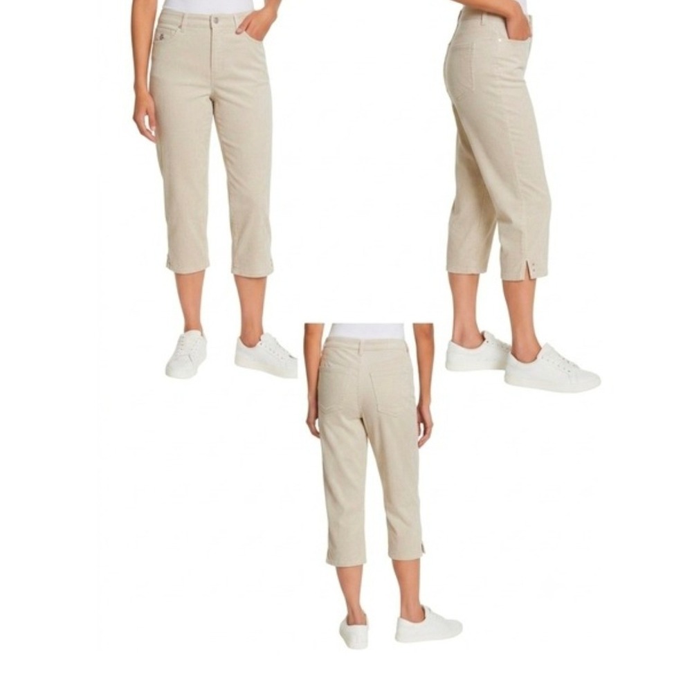 Gloria Vanderbilt Amanda Capri Pants Size 8 Tan Cream Pinstripe High Rise New
